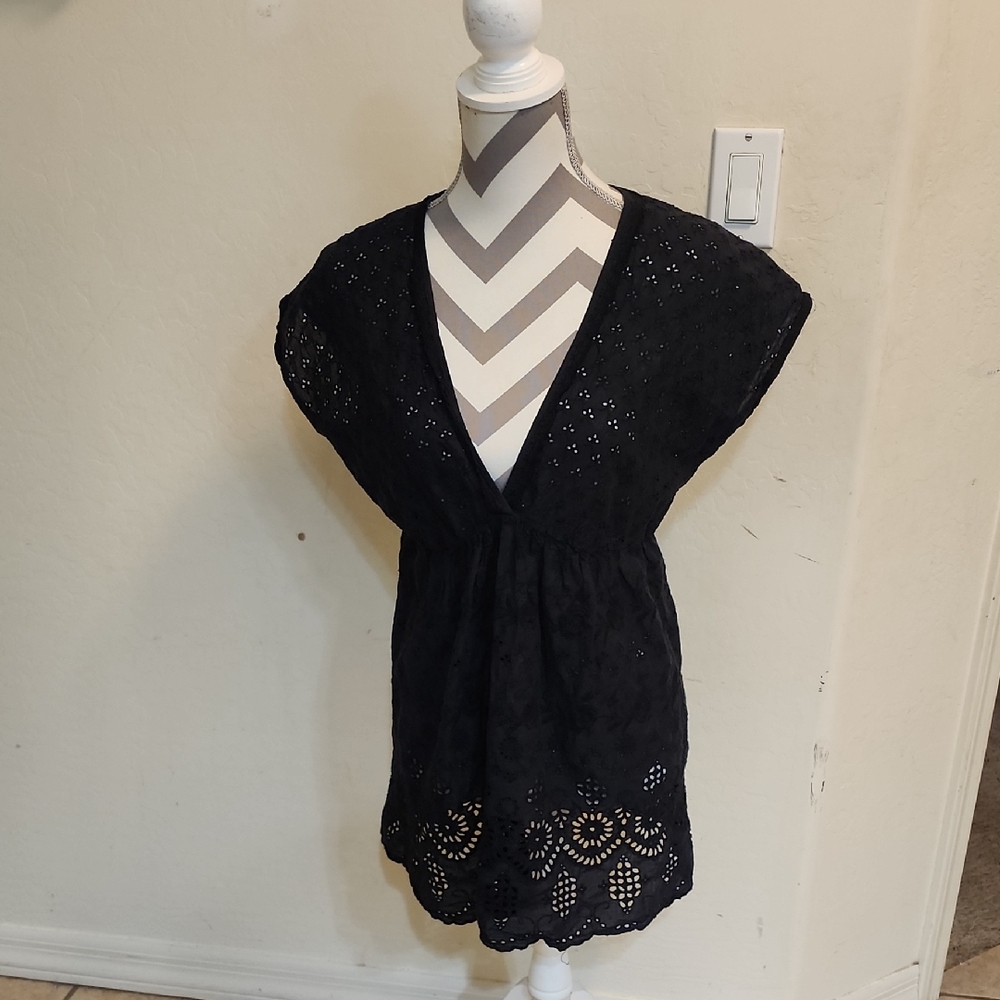 Johnny WAS Embroidered Beach Throw Dress Size Small Blue Black